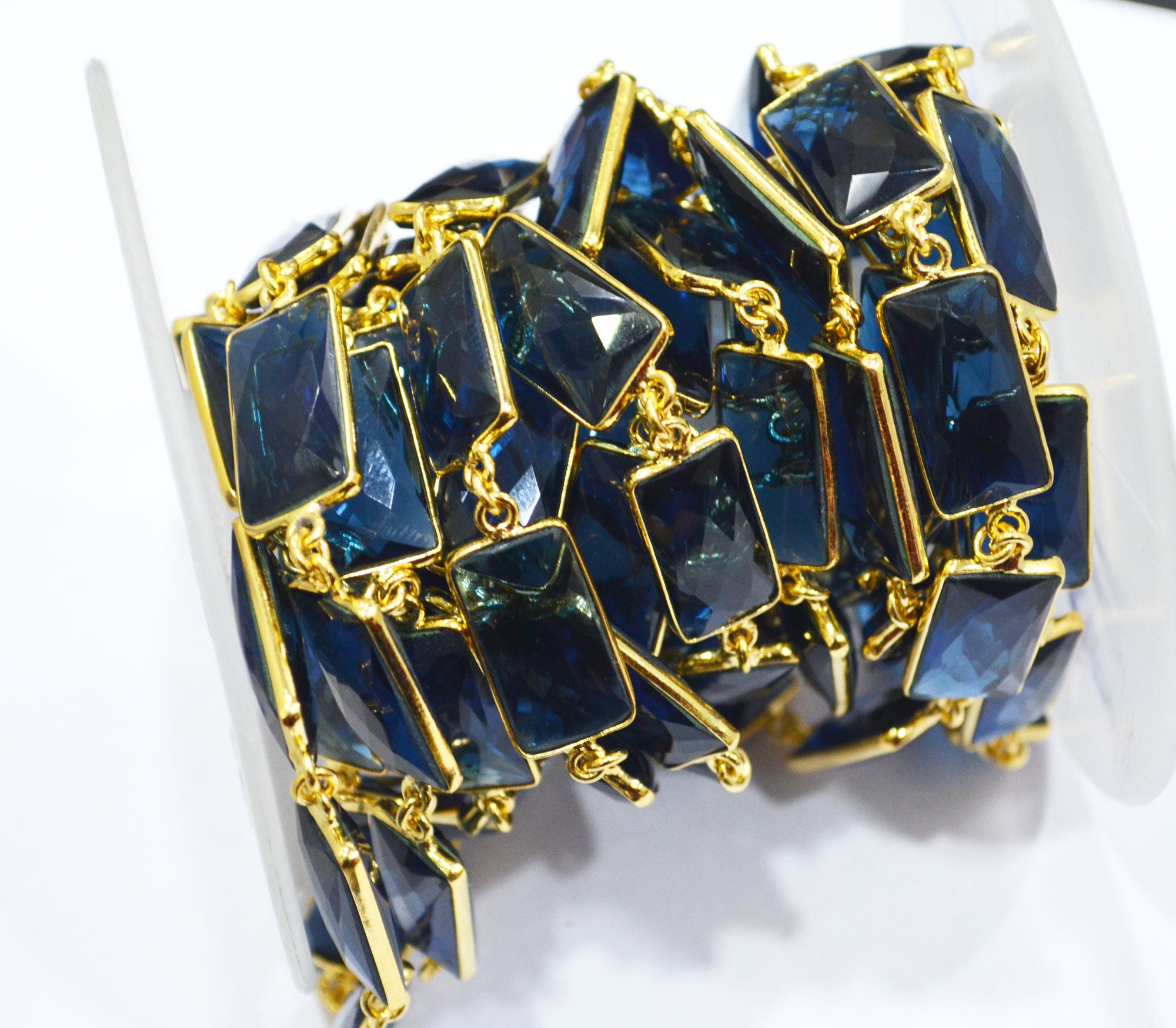 Sapphire Hydro Quartz Faceted Baguette Shape Connector Chain ,Sapphire Hydro Quartz Baguette Bezel Link Chain , 11x22 mm ,6804