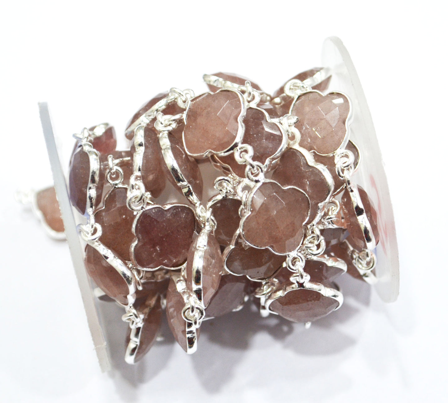 Red Strawberry Quartz Faceted Clover Shape Connector Chain , Strawberry Quartz Clover Bezel Link Chain , 14 - 15 mm , 6805