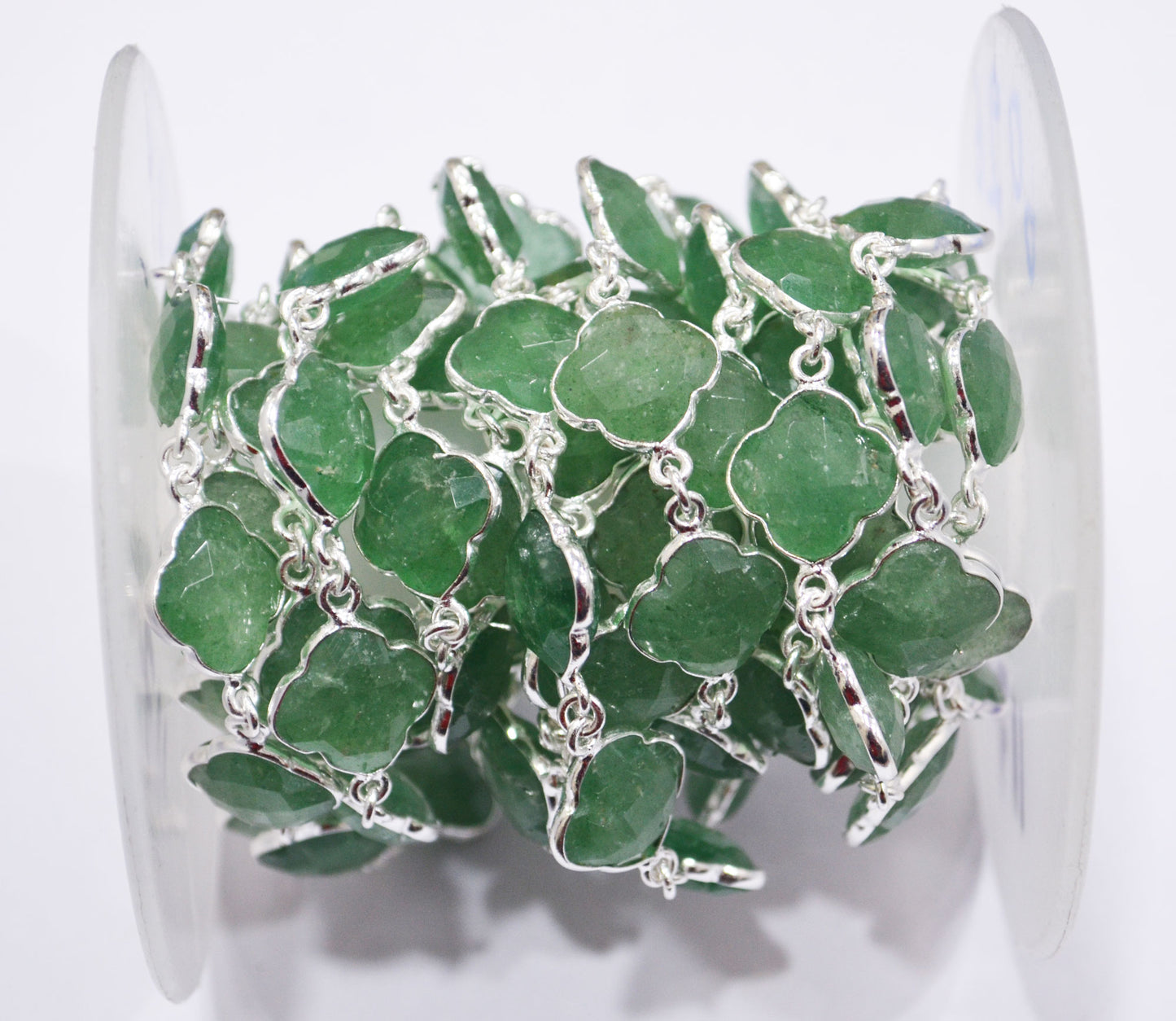 Green Strawberry Quartz Faceted Clover Shape Connector Chain , Strawberry Quartz Clover Bezel Link Chain , 14 - 15 mm , 6806