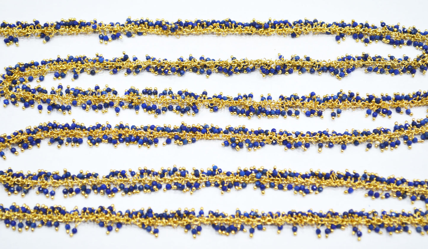 Lapis Lazuli Faceted Round Shape Rosary Beaded Grape Chain , Lapis Lazuli Angoori Cluster Wire Wrapped Chain , 2 mm , 6812