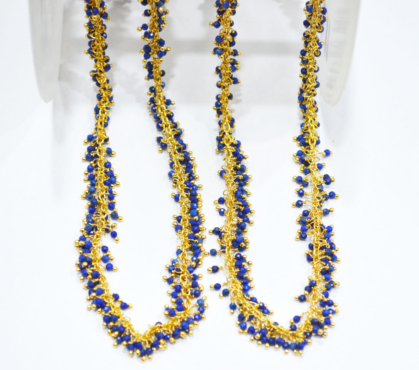 Lapis Lazuli Faceted Round Shape Rosary Beaded Grape Chain , Lapis Lazuli Angoori Cluster Wire Wrapped Chain , 2 mm , 6812