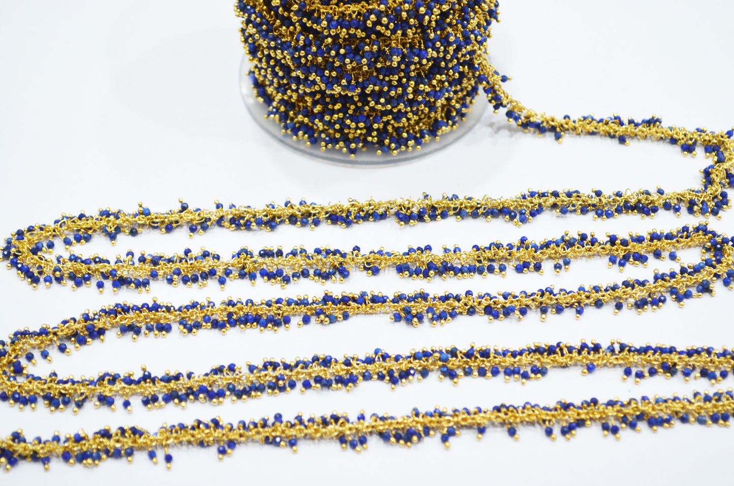 Lapis Lazuli Faceted Round Shape Rosary Beaded Grape Chain , Lapis Lazuli Angoori Cluster Wire Wrapped Chain , 2 mm , 6812