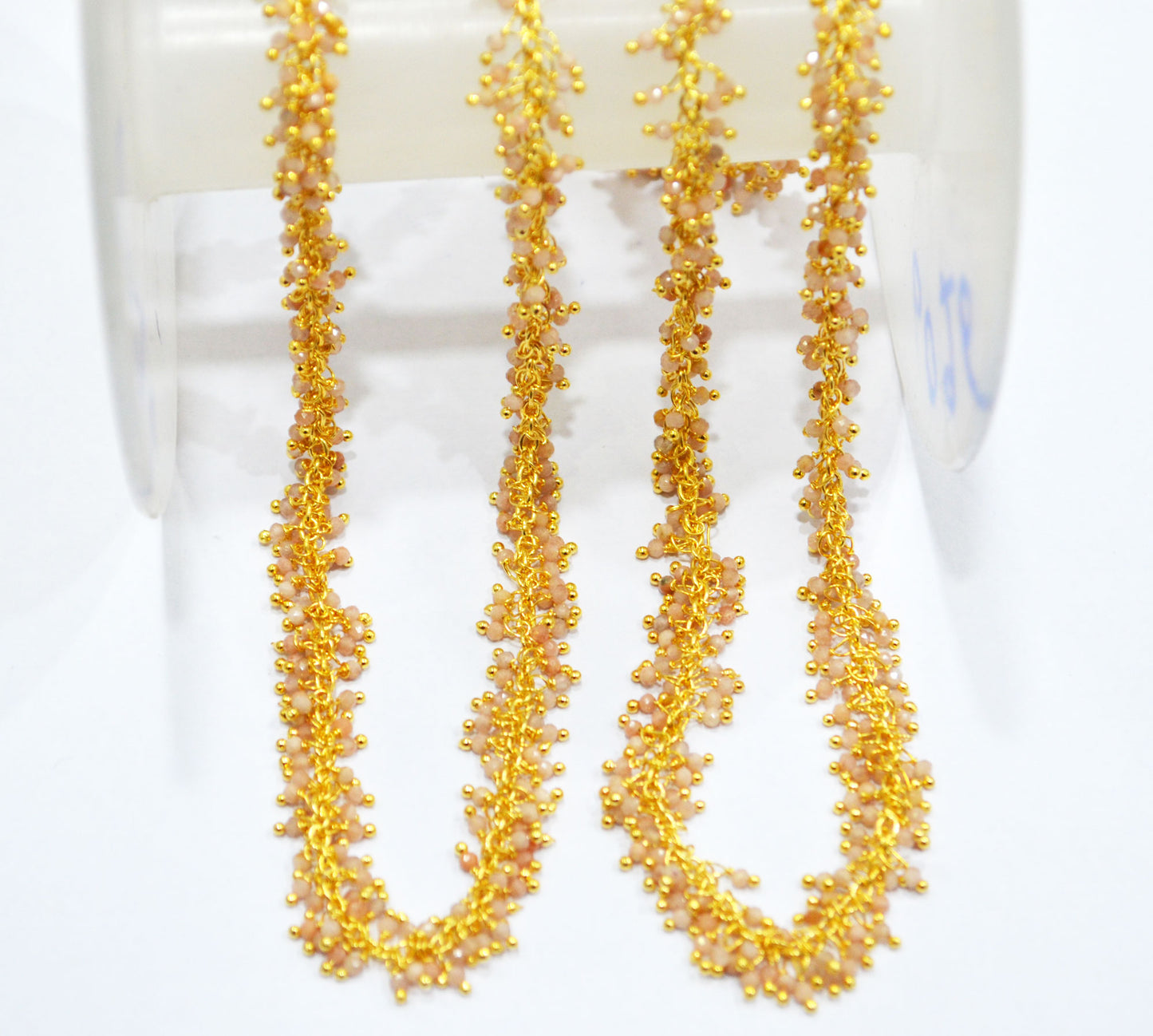 Sunstone Faceted Round Shape Rosary Beaded Grape Chain , Sunstone Angoori Cluster Wire Wrapped Chain , 2 mm , 6813