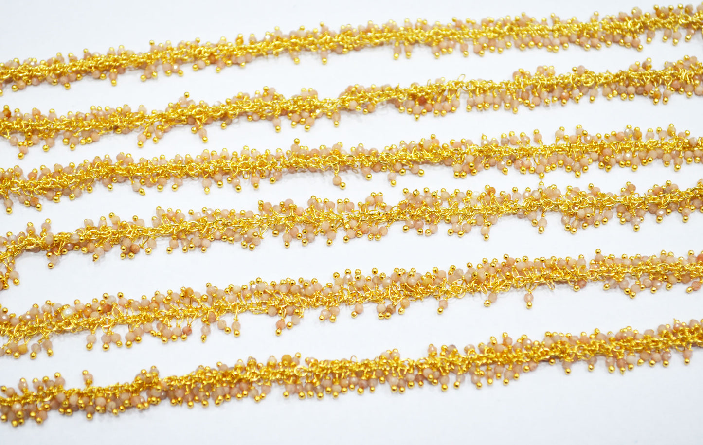 Sunstone Faceted Round Shape Rosary Beaded Grape Chain , Sunstone Angoori Cluster Wire Wrapped Chain , 2 mm , 6813