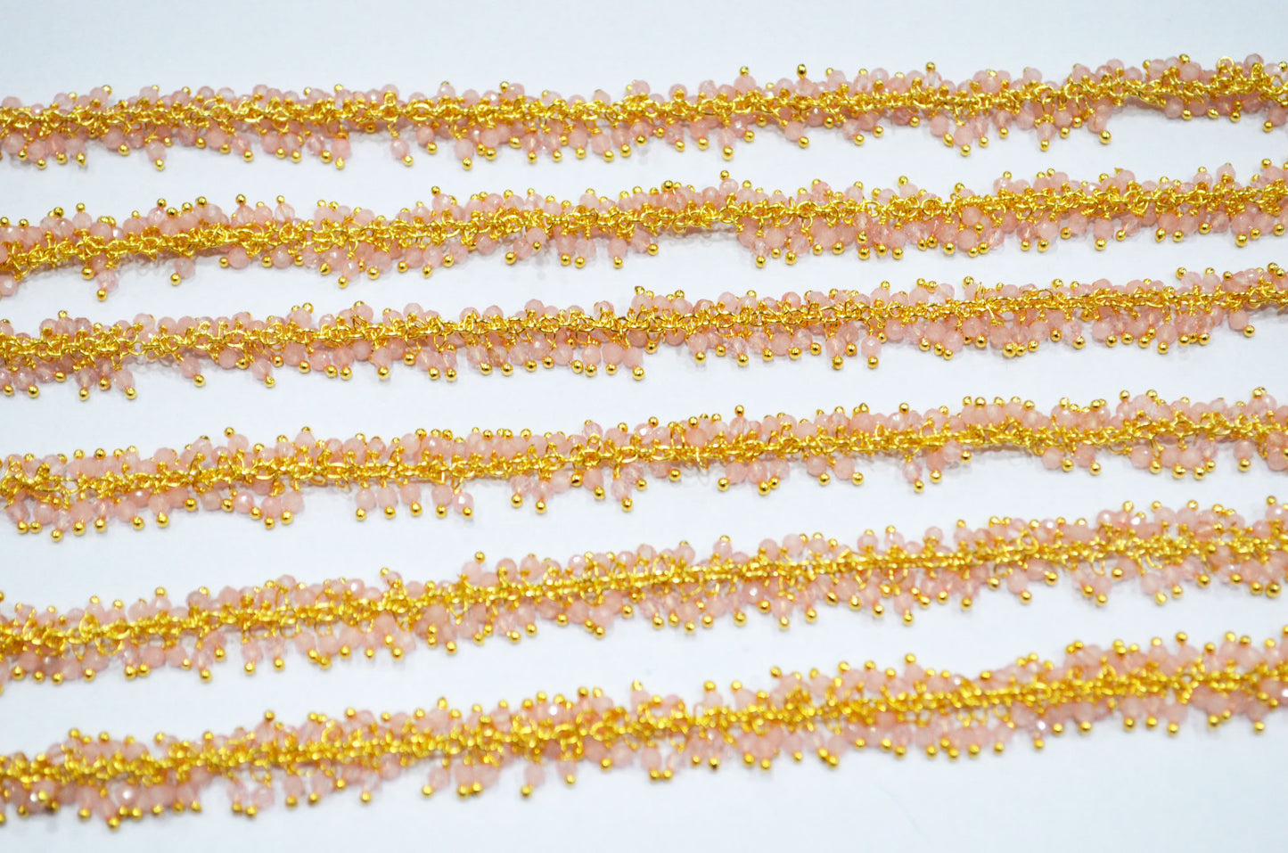 Rose Quartz Faceted Round Shape Rosary Beaded Grape Chain ,Rose Quartz Angoori Cluster Wire Wrapped Chain , 2 - 2.25 mm , 6814
