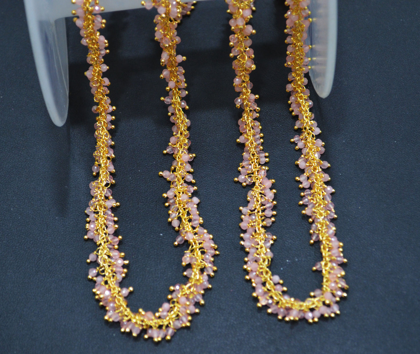 Rose Quartz Faceted Round Shape Rosary Beaded Grape Chain ,Rose Quartz Angoori Cluster Wire Wrapped Chain , 2 - 2.25 mm , 6814