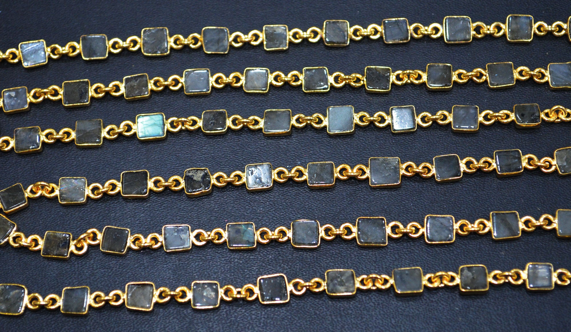 Flashy Labradorite Smooth Flat Square Shape Connector Chain , Labradorite Flat Square Bezel Link Chain , 6 mm , 6815
