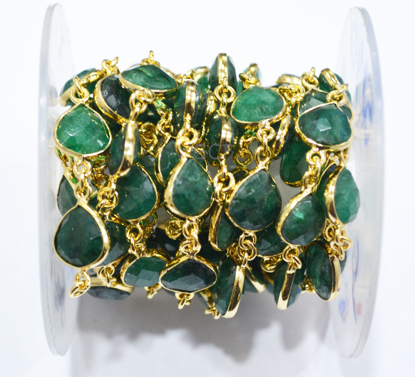 Corundum Emerald Faceted Heart Shape Connector Chain , Corundum Emerald Heart Shape Bezel Link Chain , 10 - 11 mm , 6817