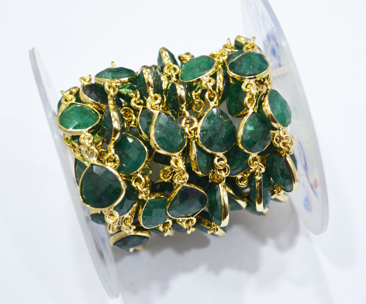 Corundum Emerald Faceted Heart Shape Connector Chain , Corundum Emerald Heart Shape Bezel Link Chain , 10 - 11 mm , 6817