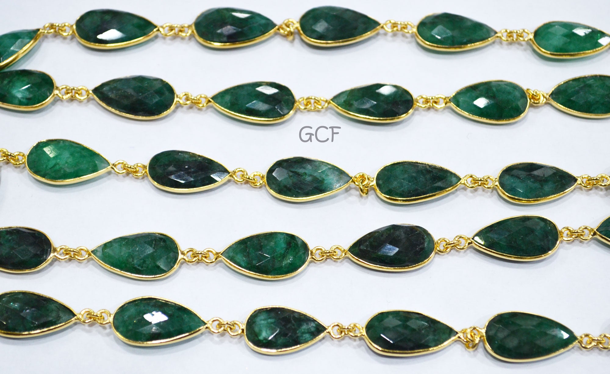 Corundum Emerald Faceted Pear Shape Connector Chain , Corundum Emerald Pear Shape Bezel Link Chain , 11x19 mm , 6818