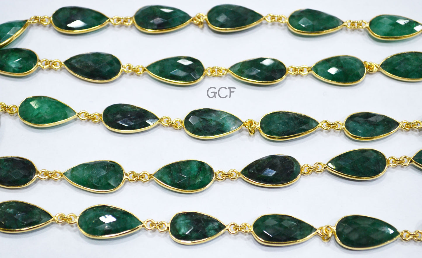 Corundum Emerald Faceted Pear Shape Connector Chain , Corundum Emerald Pear Shape Bezel Link Chain , 11x19 mm , 6818