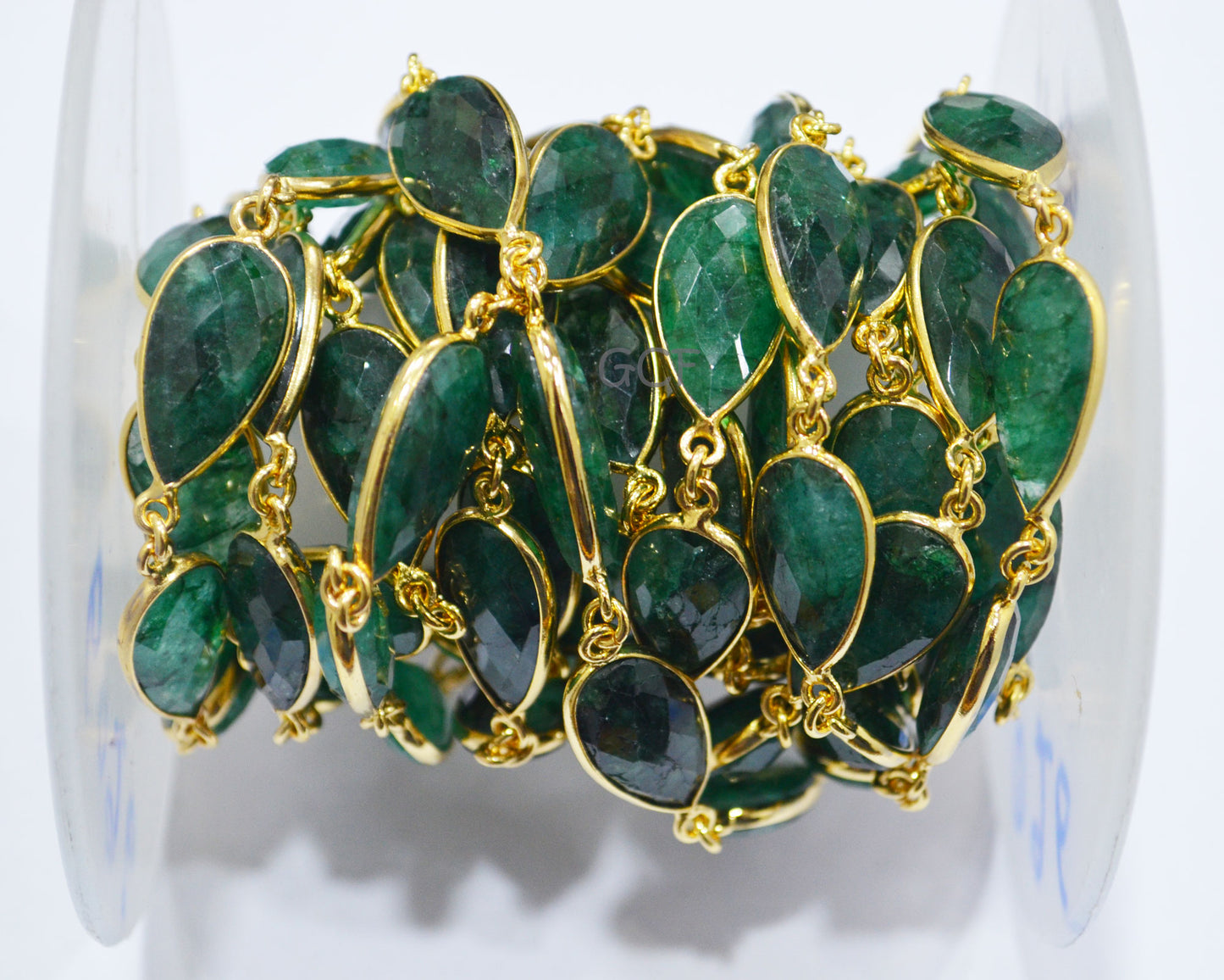 Corundum Emerald Faceted Pear Shape Connector Chain , Corundum Emerald Pear Shape Bezel Link Chain , 11x19 mm , 6818