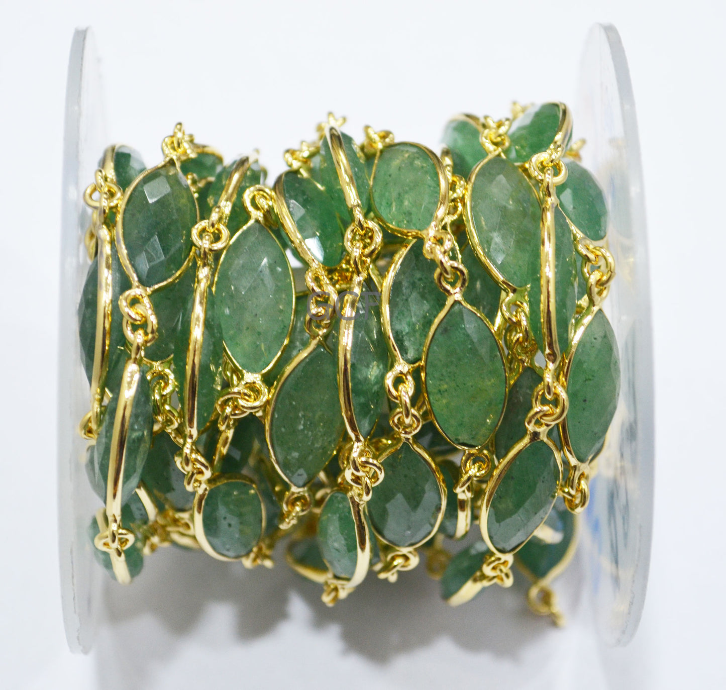 Green Strawberry Quartz Faceted Marquise Shape Connector Chain , Strawberry Quartz Marquise Bezel Link Chain , 9x17 mm , 6819