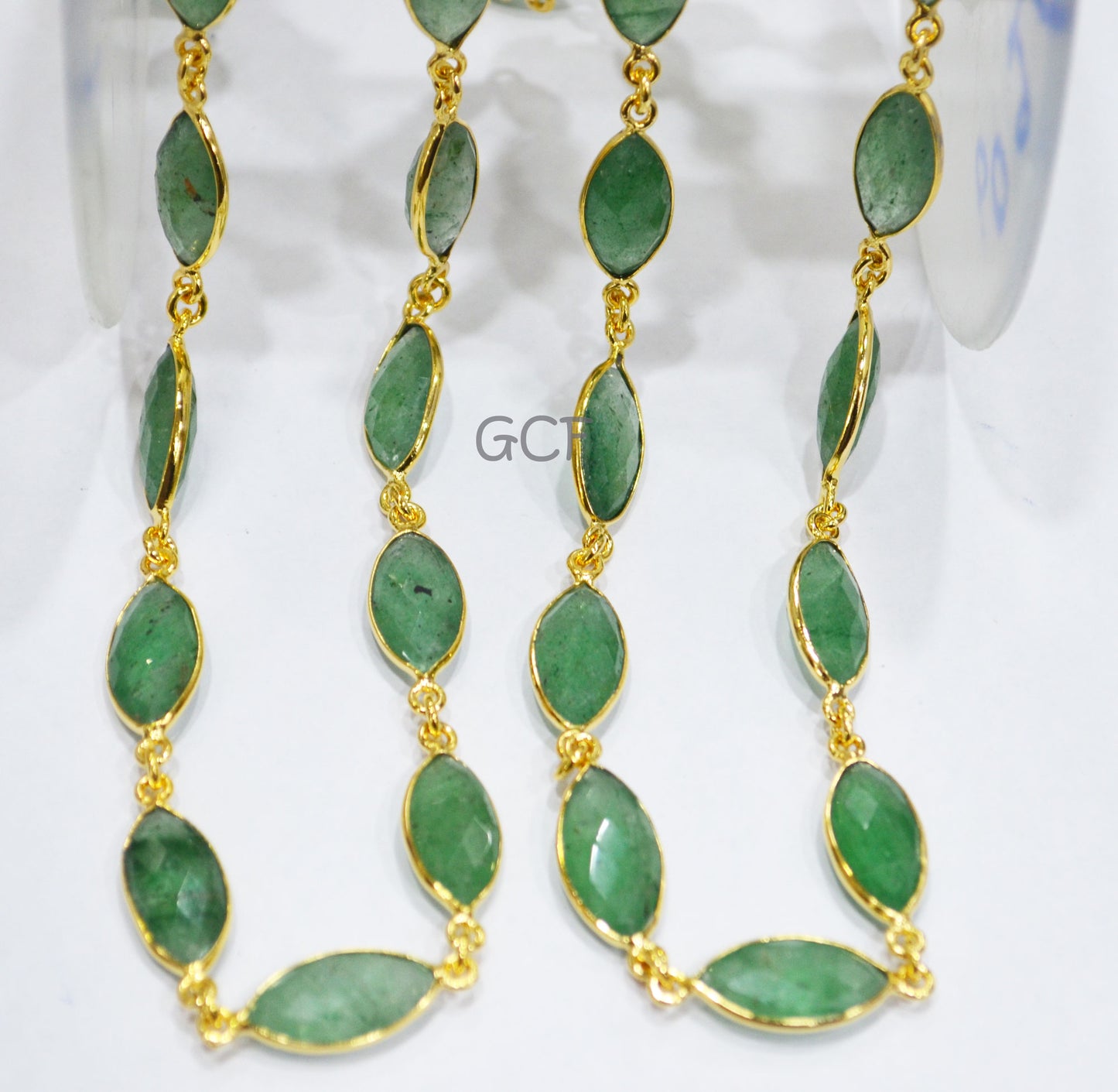Green Strawberry Quartz Faceted Marquise Shape Connector Chain , Strawberry Quartz Marquise Bezel Link Chain , 9x17 mm , 6819