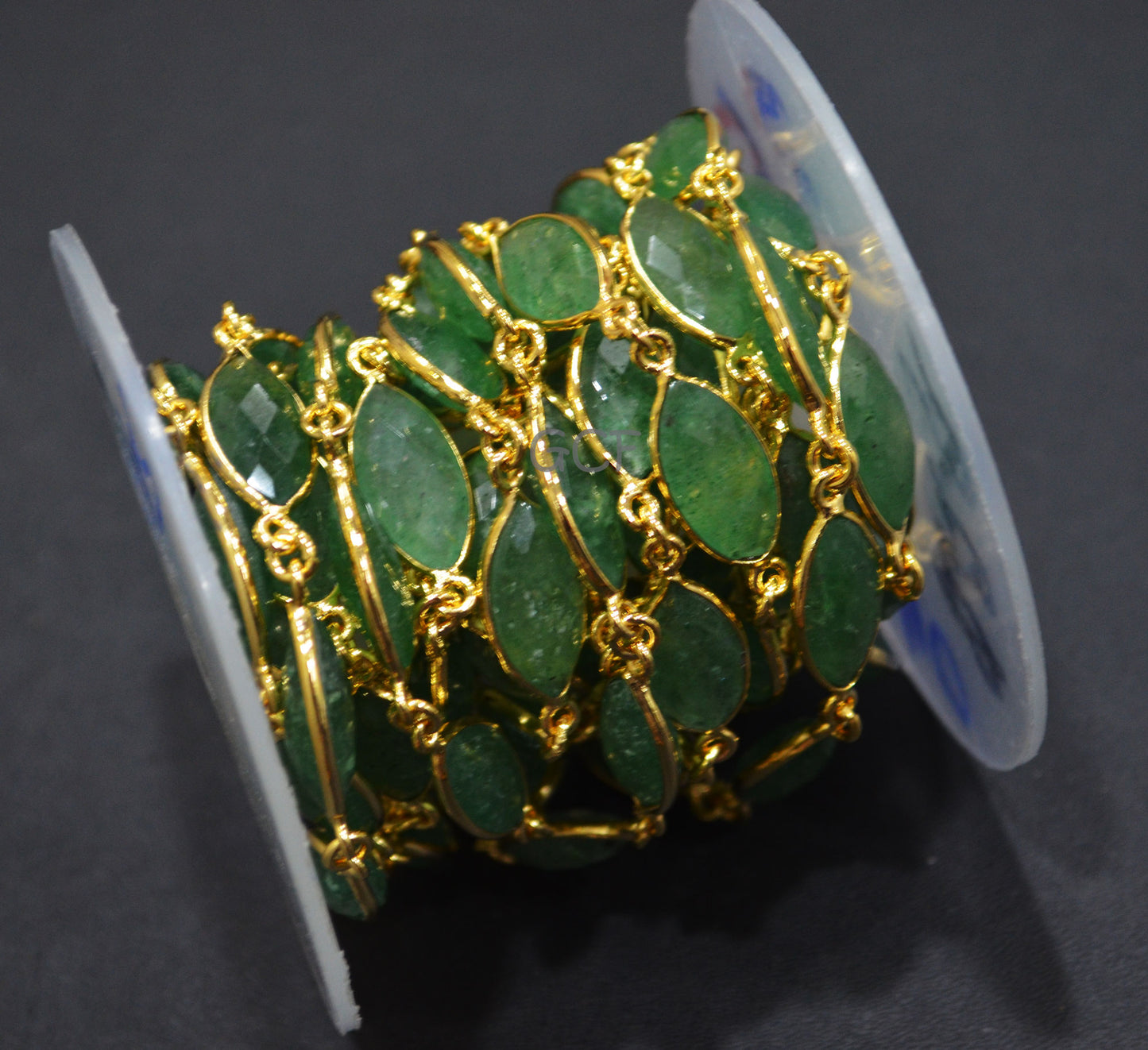 Green Strawberry Quartz Faceted Marquise Shape Connector Chain , Strawberry Quartz Marquise Bezel Link Chain , 9x17 mm , 6819