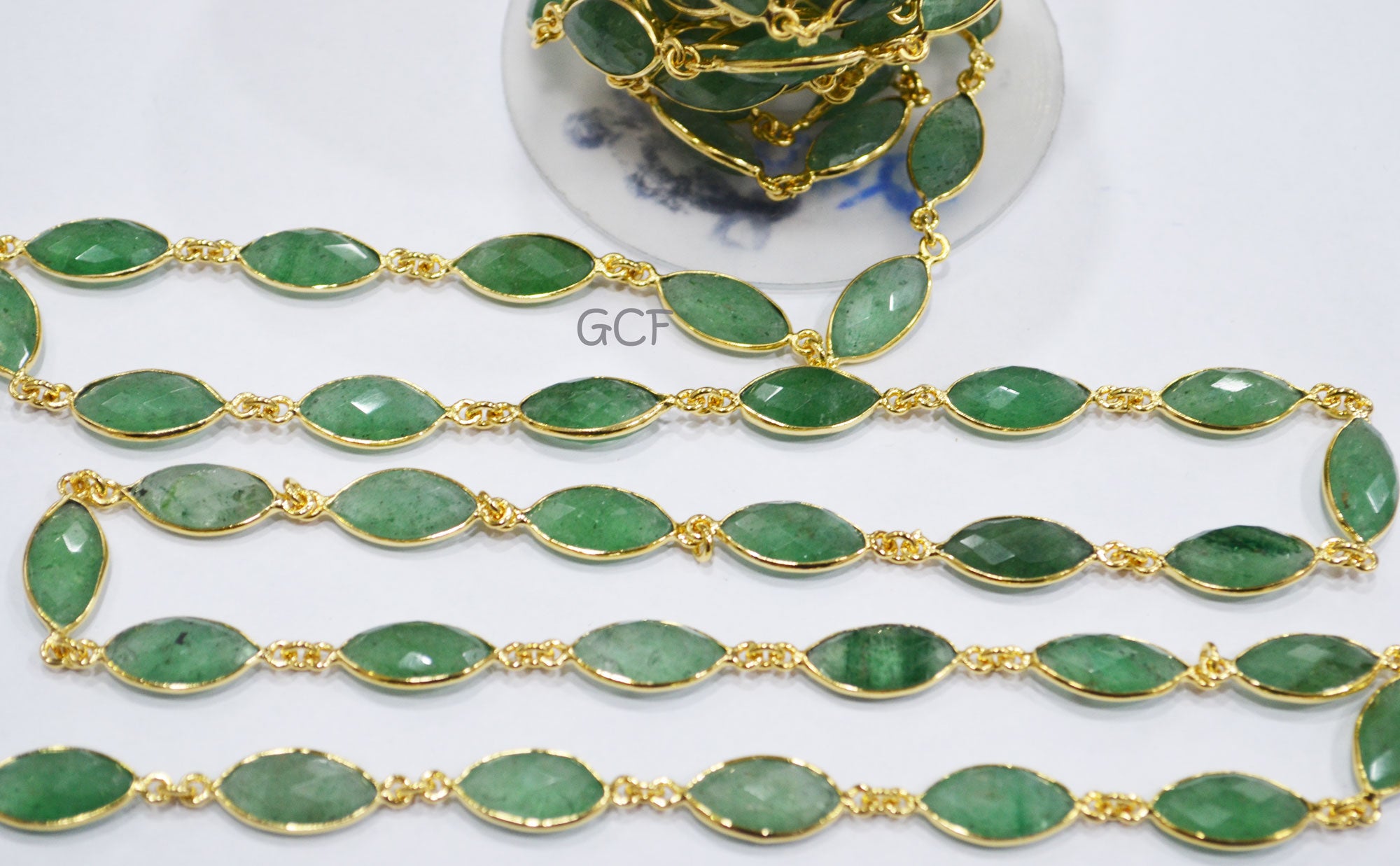 Green Strawberry Quartz Faceted Marquise Shape Connector Chain , Strawberry Quartz Marquise Bezel Link Chain , 9x17 mm , 6819