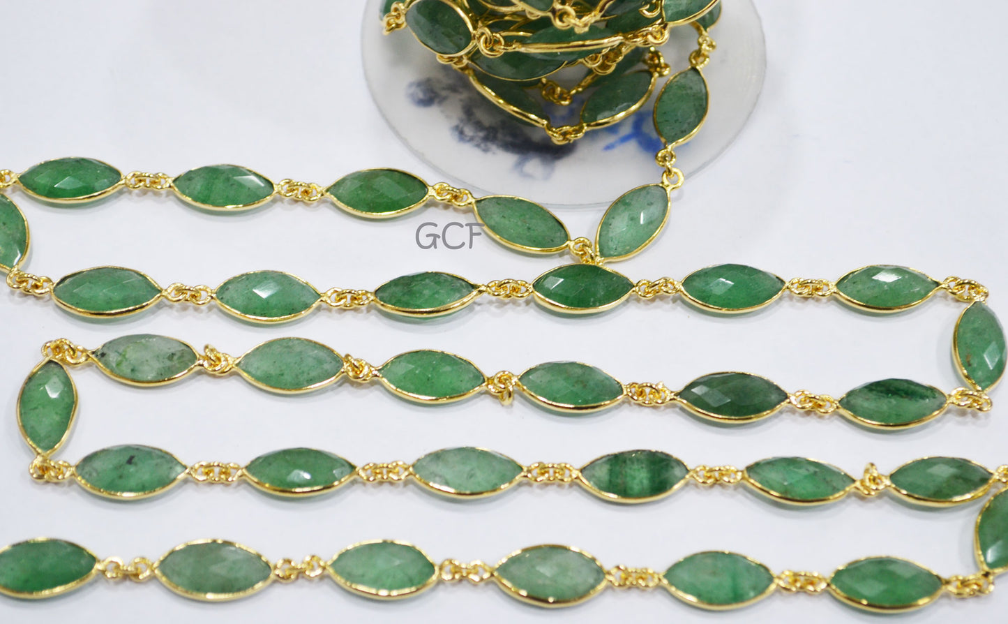 Green Strawberry Quartz Faceted Marquise Shape Connector Chain , Strawberry Quartz Marquise Bezel Link Chain , 9x17 mm , 6819