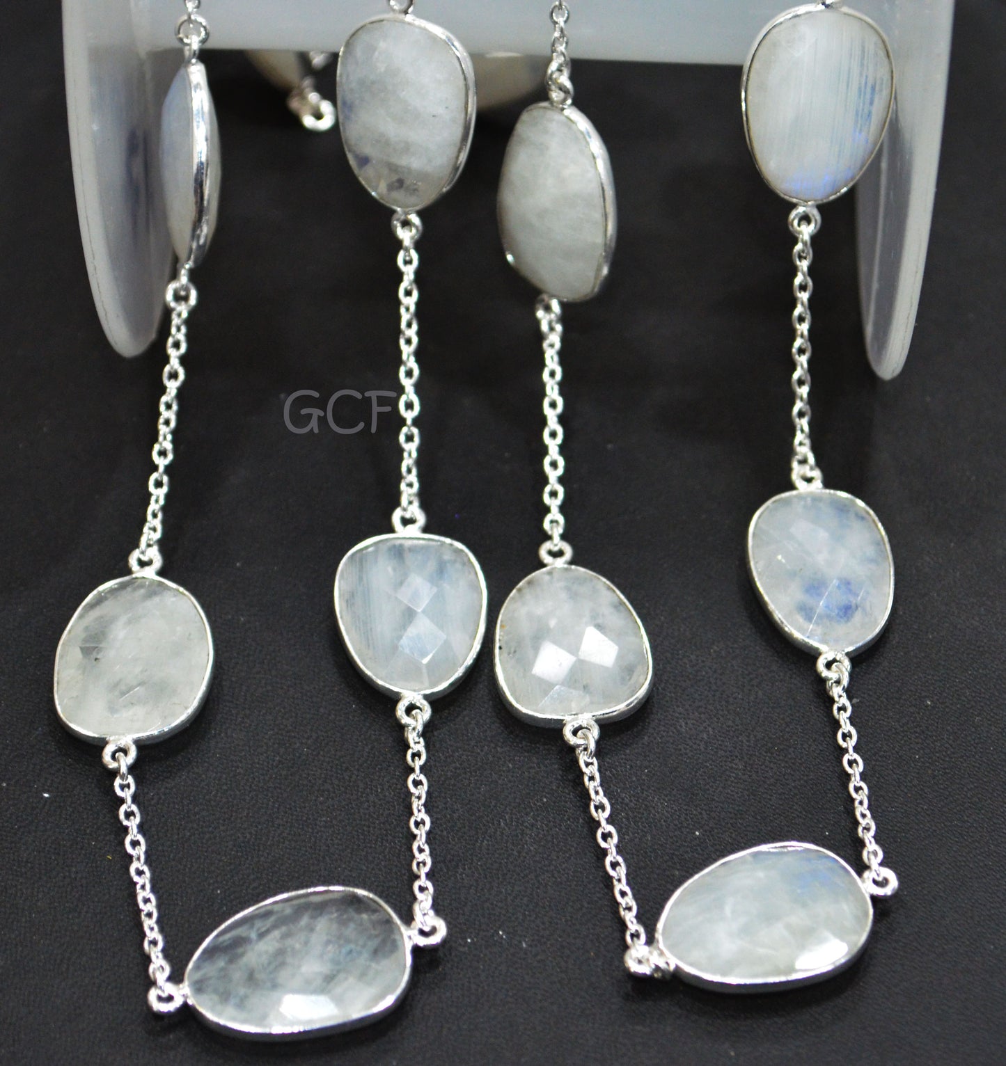 Rainbow Moonstone Slice Hand Made Connector Chain , Rainbow Moonstone Slice Shape Bezel Link Chain , 15x18 - 17x20 mm , 6820