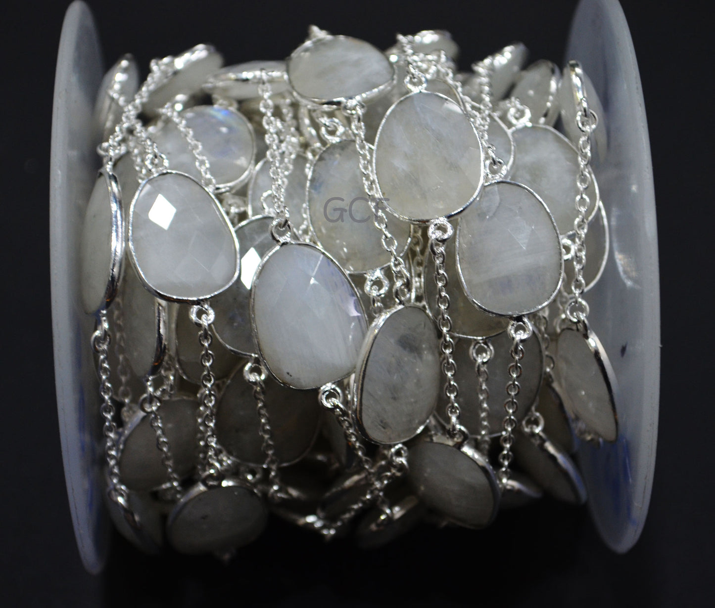 Rainbow Moonstone Slice Hand Made Connector Chain , Rainbow Moonstone Slice Shape Bezel Link Chain , 15x18 - 17x20 mm , 6820