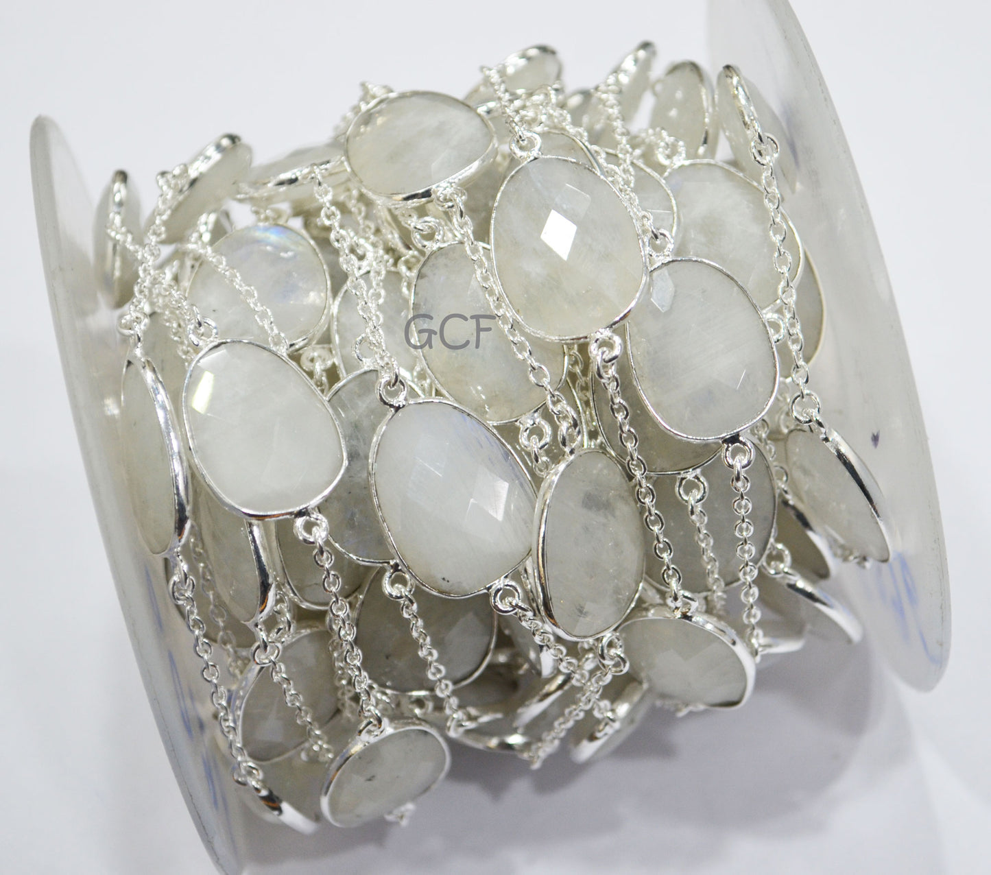 Rainbow Moonstone Slice Hand Made Connector Chain , Rainbow Moonstone Slice Shape Bezel Link Chain , 15x18 - 17x20 mm , 6820