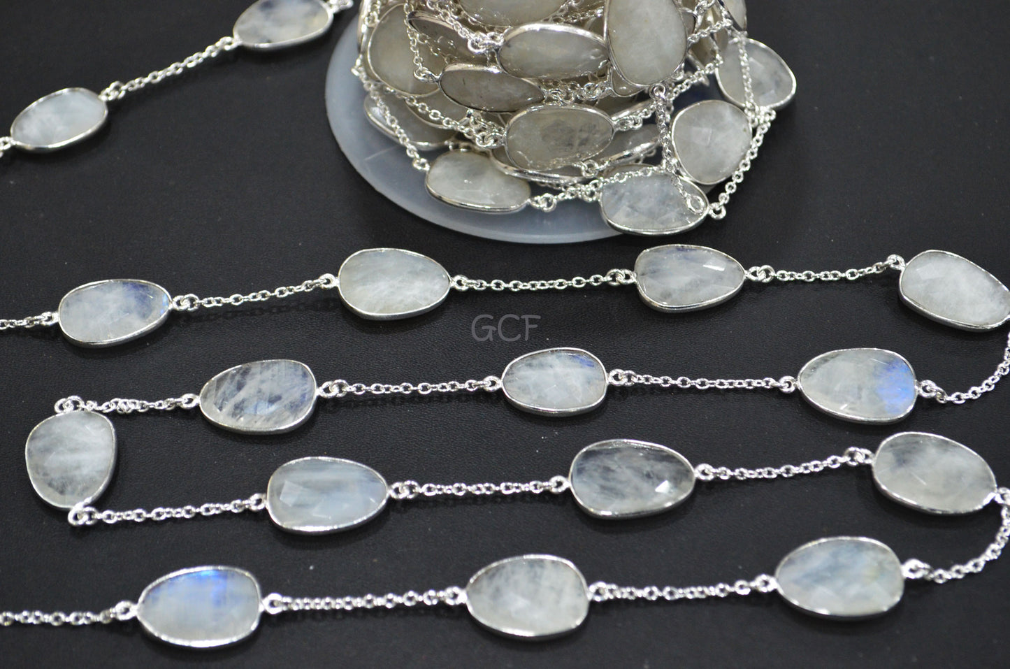 Rainbow Moonstone Slice Hand Made Connector Chain , Rainbow Moonstone Slice Shape Bezel Link Chain , 15x18 - 17x20 mm , 6820