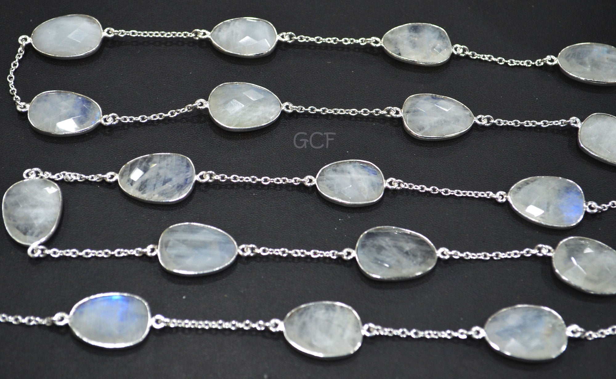 Rainbow Moonstone Slice Hand Made Connector Chain , Rainbow Moonstone Slice Shape Bezel Link Chain , 15x18 - 17x20 mm , 6820