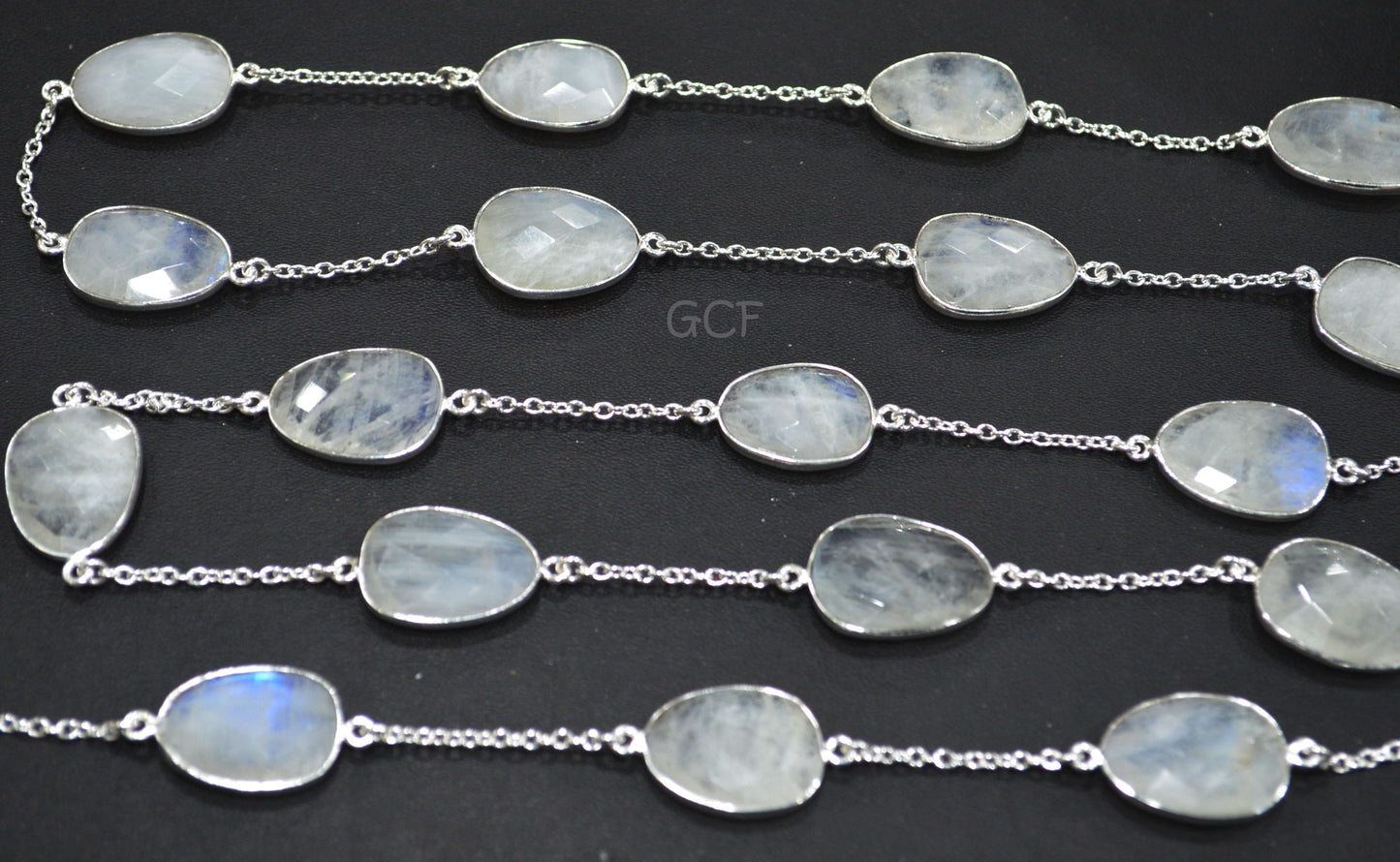 Rainbow Moonstone Slice Hand Made Connector Chain , Rainbow Moonstone Slice Shape Bezel Link Chain , 15x18 - 17x20 mm , 6820