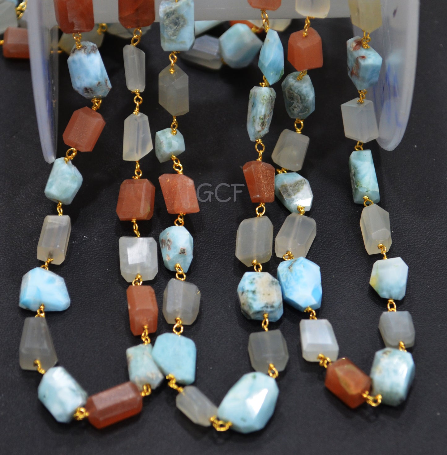 Multi Gemstone Faceted Laser Cut Nuggets Shape Rosary Beaded Chain ,Multi Gemstone Wire Wrapped Chain , 5x10 - 8x14 mm , 6822