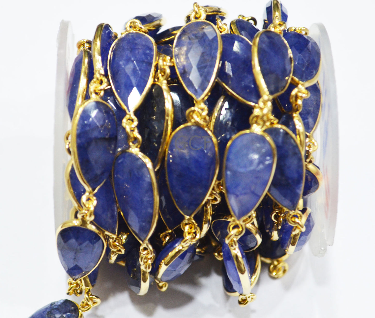 Beryl Sapphire Faceted Pear Shape Connector Chain , Beryl Sapphire Pear Shape Bezel Link Chain , 11x19 mm , 6823