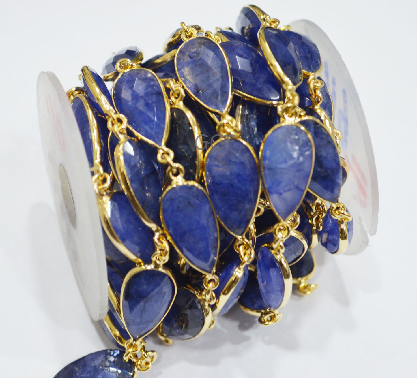 Beryl Sapphire Faceted Pear Shape Connector Chain , Beryl Sapphire Pear Shape Bezel Link Chain , 11x19 mm , 6823
