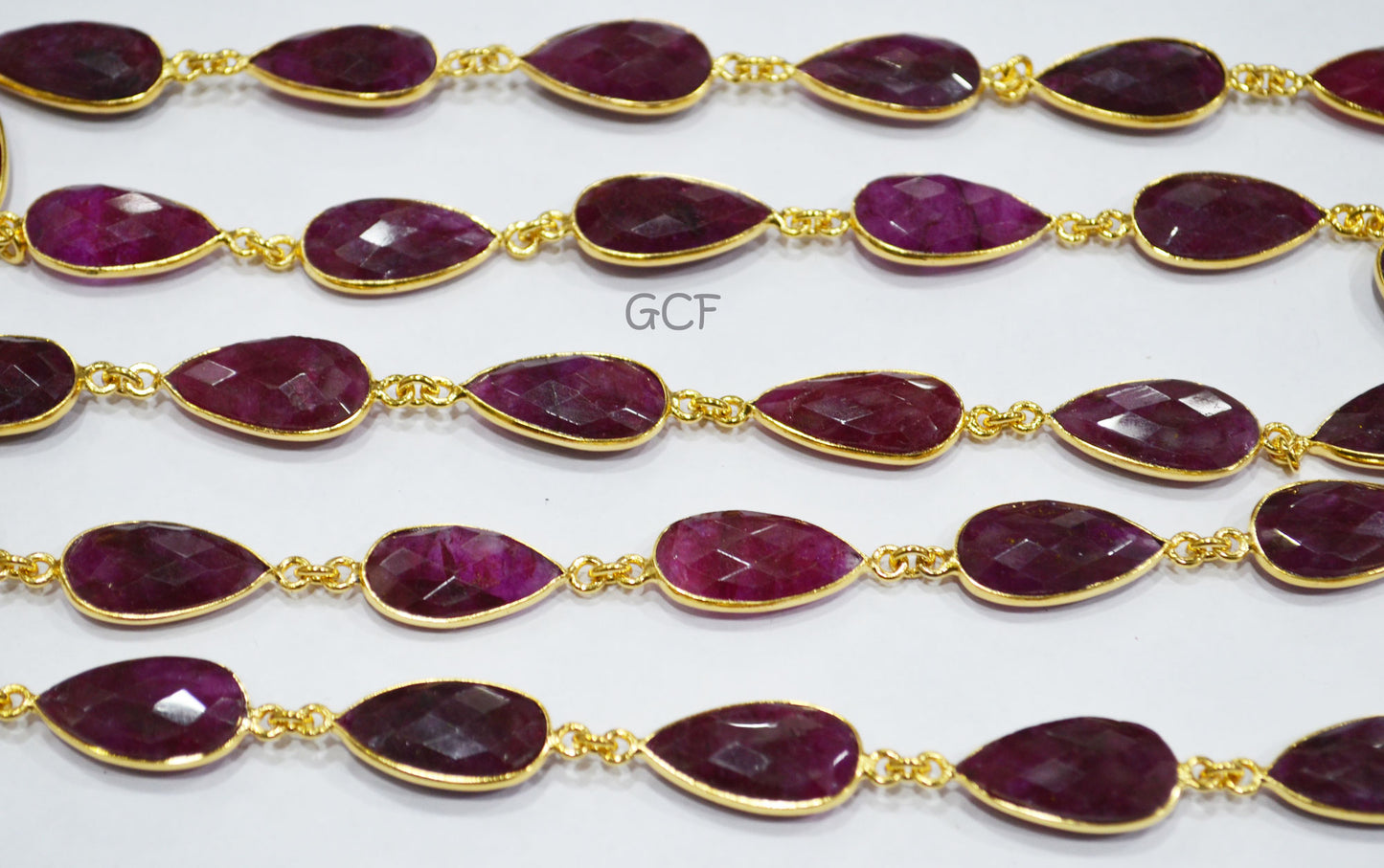 Beryl Ruby Faceted Pear Shape Connector Chain , Beryl Ruby Pear Shape Bezel Link Chain , 11x20 mm , 6824