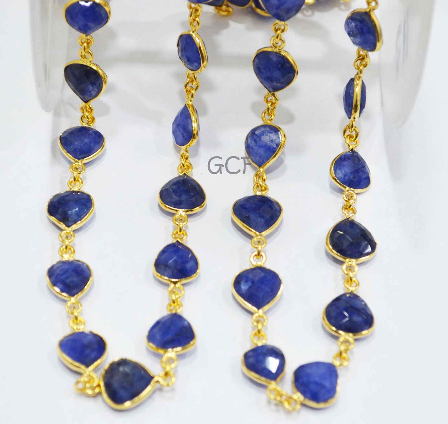 Beryl Sapphire Faceted Heart Shape Connector Chain , Beryl Sapphire Heart Shape Bezel Link Chain , 11 - 12 mm , 6825