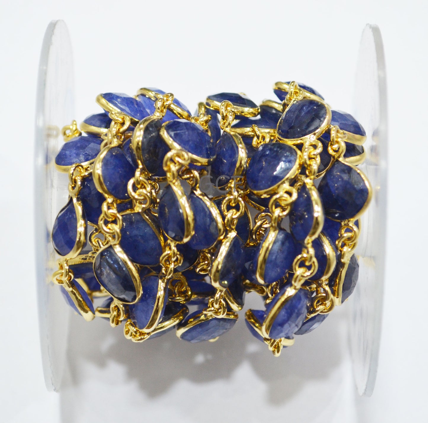 Beryl Sapphire Faceted Heart Shape Connector Chain , Beryl Sapphire Heart Shape Bezel Link Chain , 11 - 12 mm , 6825