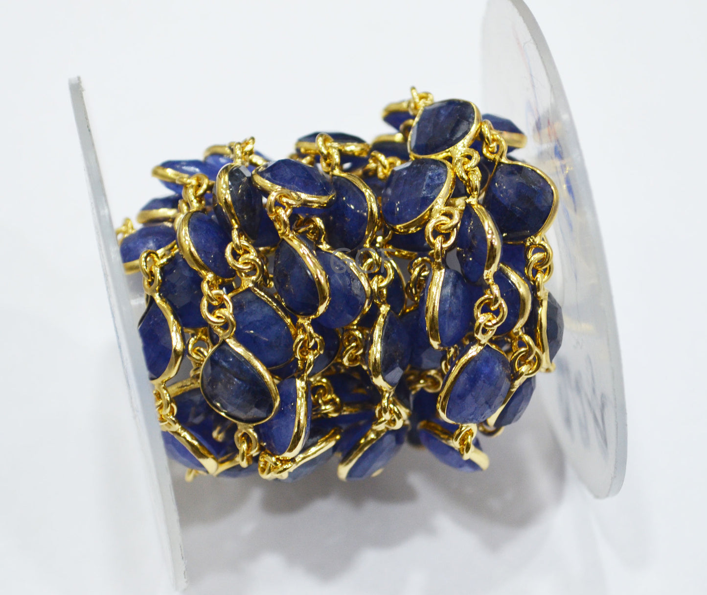 Beryl Sapphire Faceted Heart Shape Connector Chain , Beryl Sapphire Heart Shape Bezel Link Chain , 11 - 12 mm , 6825