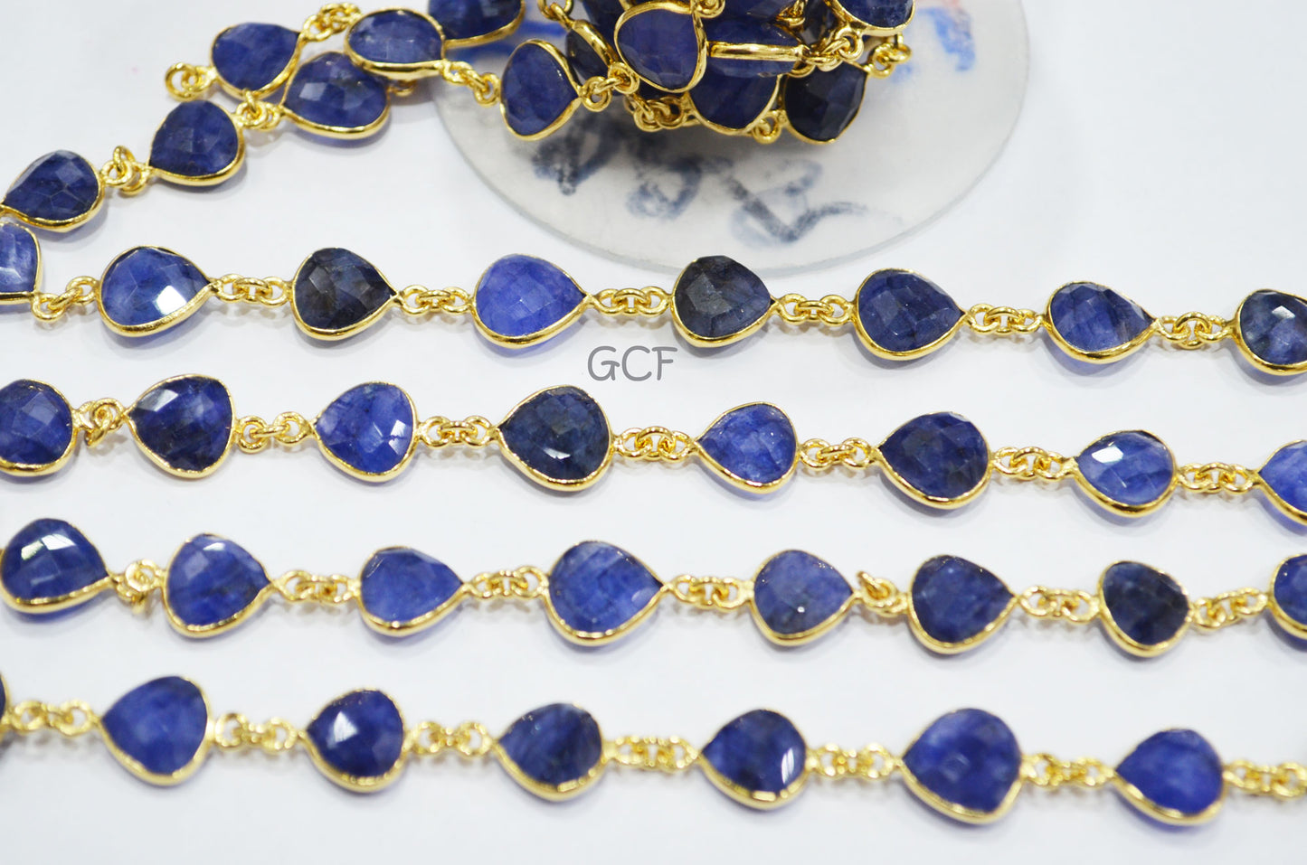 Beryl Sapphire Faceted Heart Shape Connector Chain , Beryl Sapphire Heart Shape Bezel Link Chain , 11 - 12 mm , 6825
