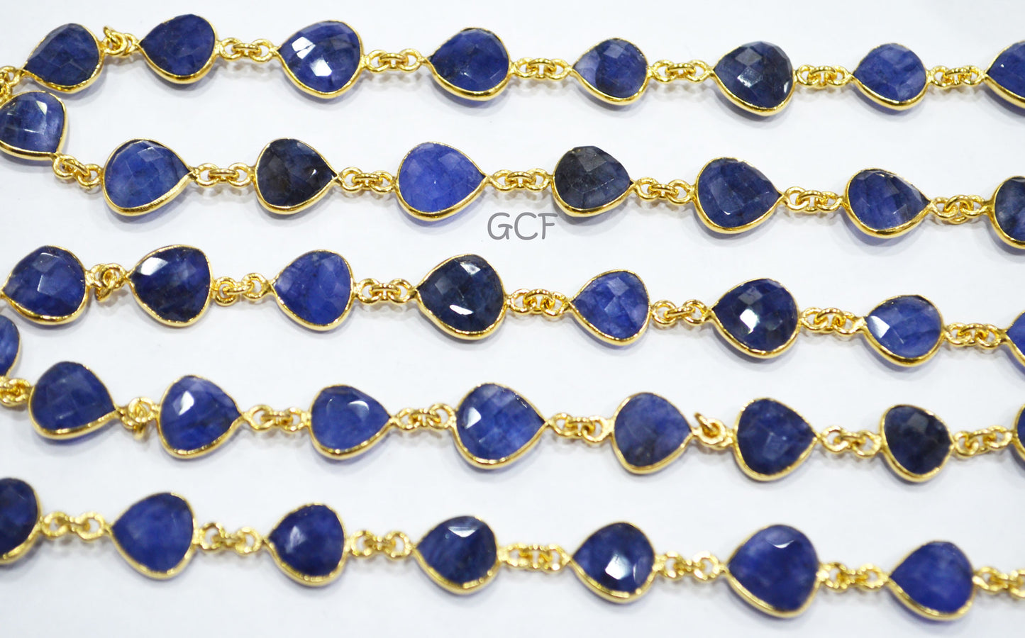 Beryl Sapphire Faceted Heart Shape Connector Chain , Beryl Sapphire Heart Shape Bezel Link Chain , 11 - 12 mm , 6825