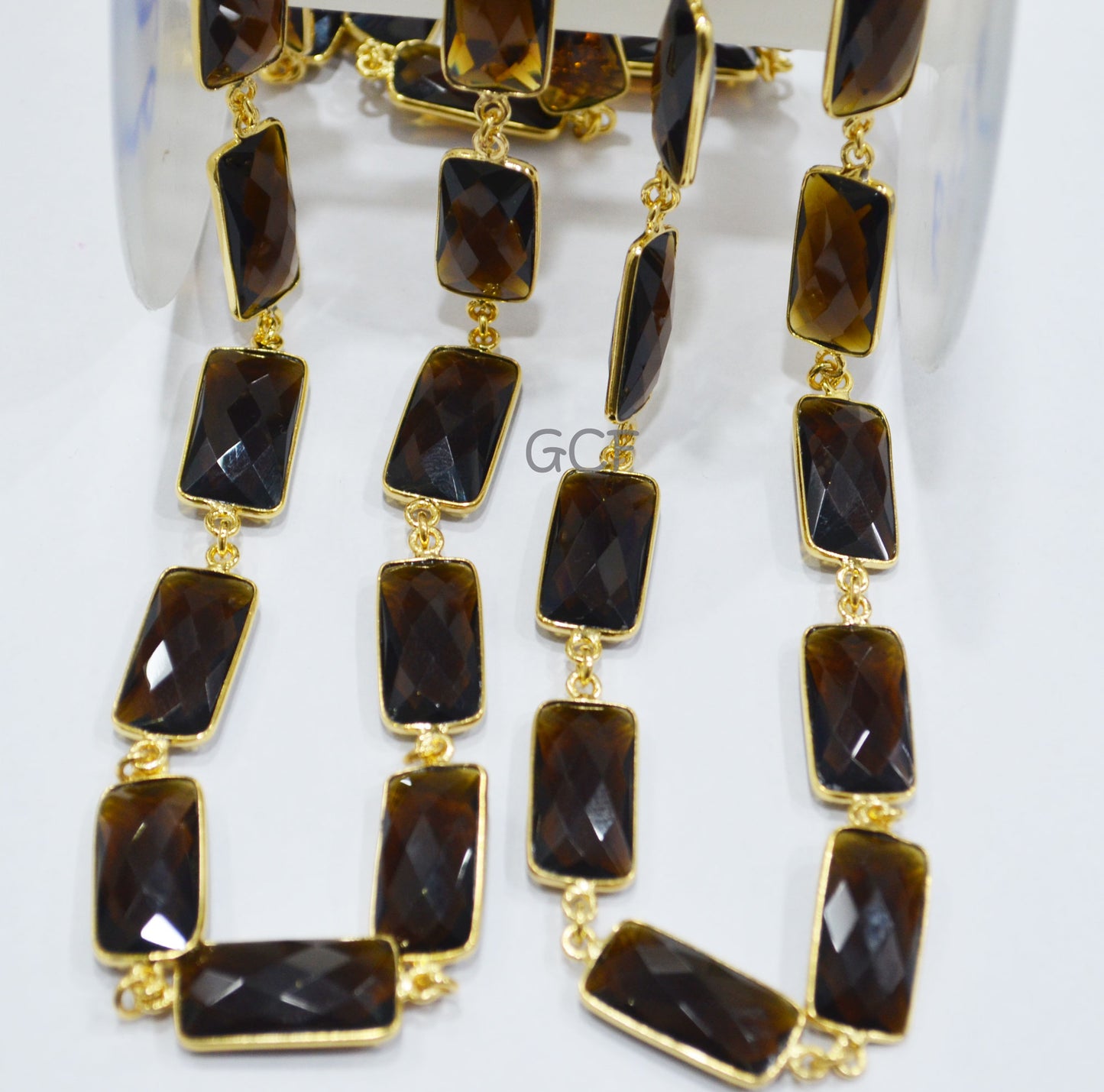 Brown Hydro Quartz Faceted Baguette Shape Connector Chain , Brown Hydro Quartz Bezel Link Chain , 11x21 mm , 6826