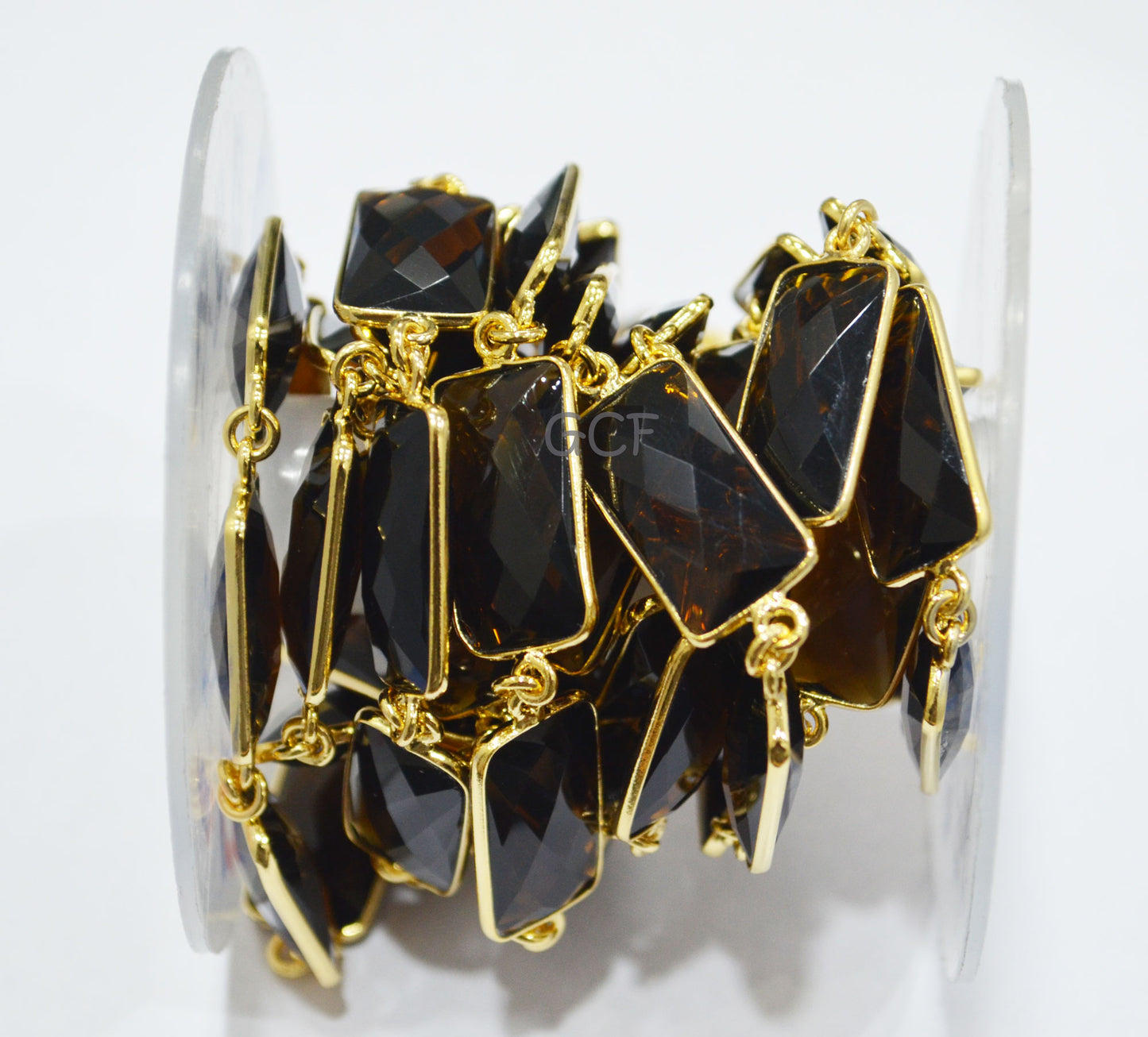 Brown Hydro Quartz Faceted Baguette Shape Connector Chain , Brown Hydro Quartz Bezel Link Chain , 11x21 mm , 6826