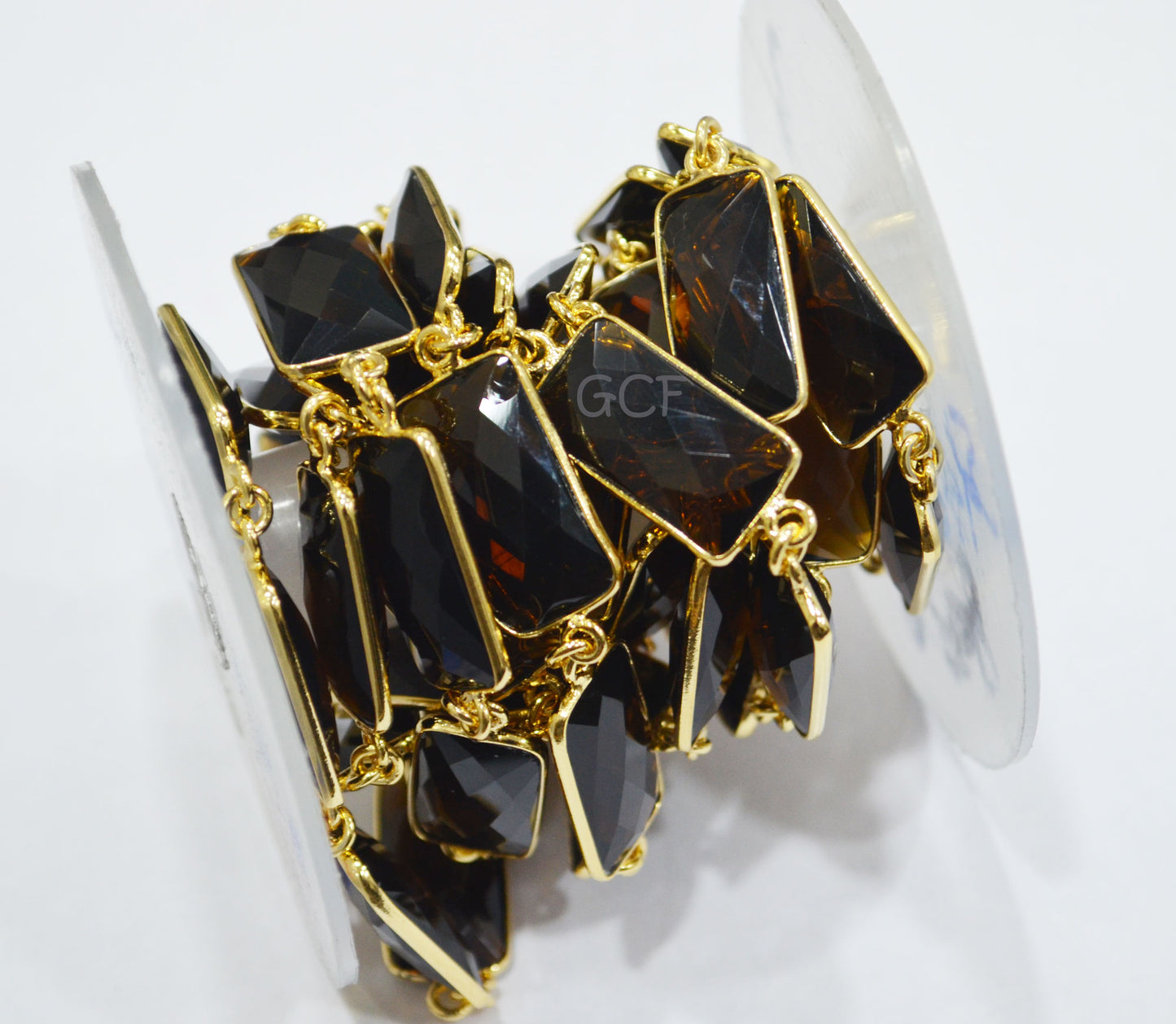 Brown Hydro Quartz Faceted Baguette Shape Connector Chain , Brown Hydro Quartz Bezel Link Chain , 11x21 mm , 6826