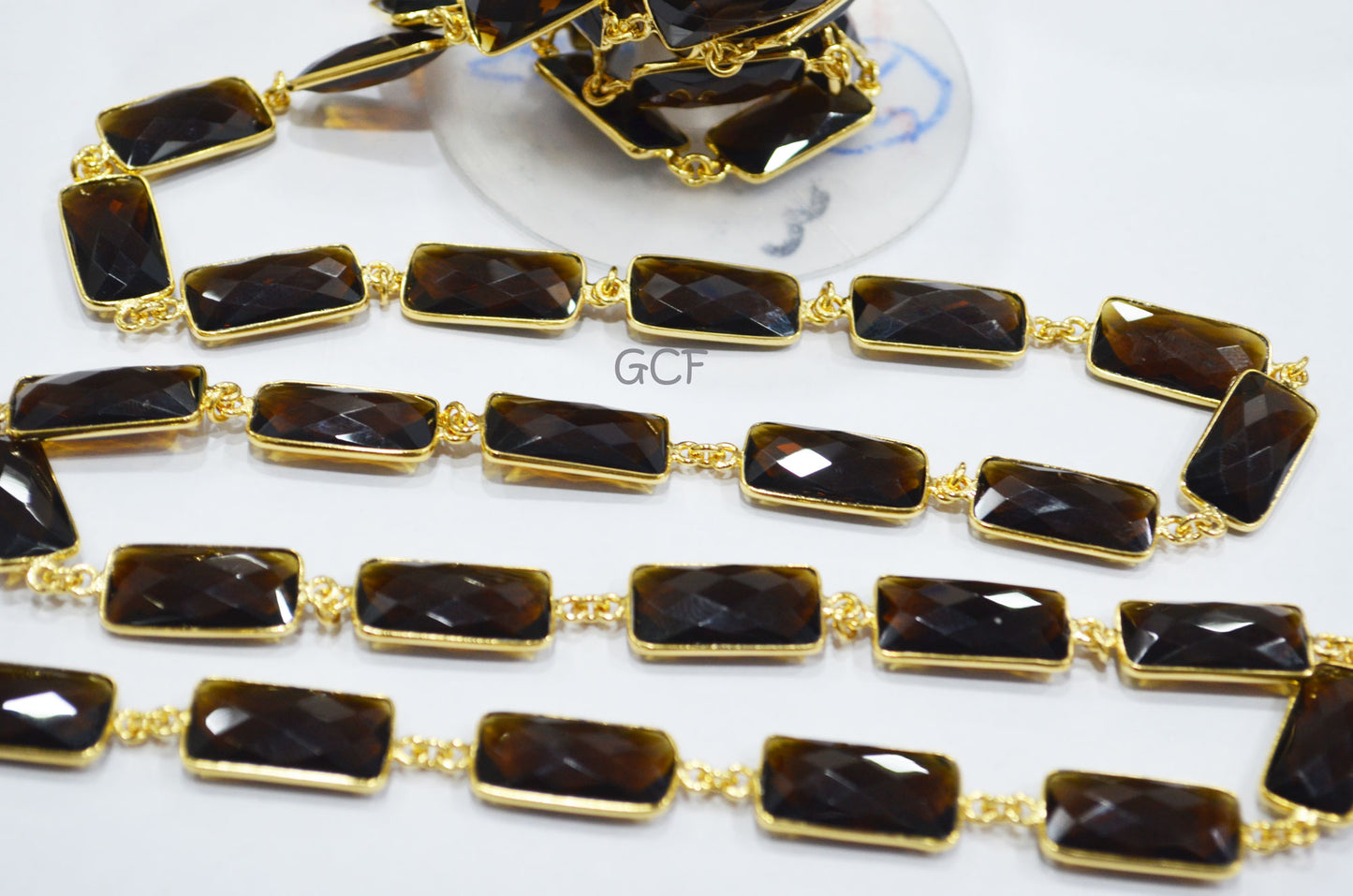 Brown Hydro Quartz Faceted Baguette Shape Connector Chain , Brown Hydro Quartz Bezel Link Chain , 11x21 mm , 6826