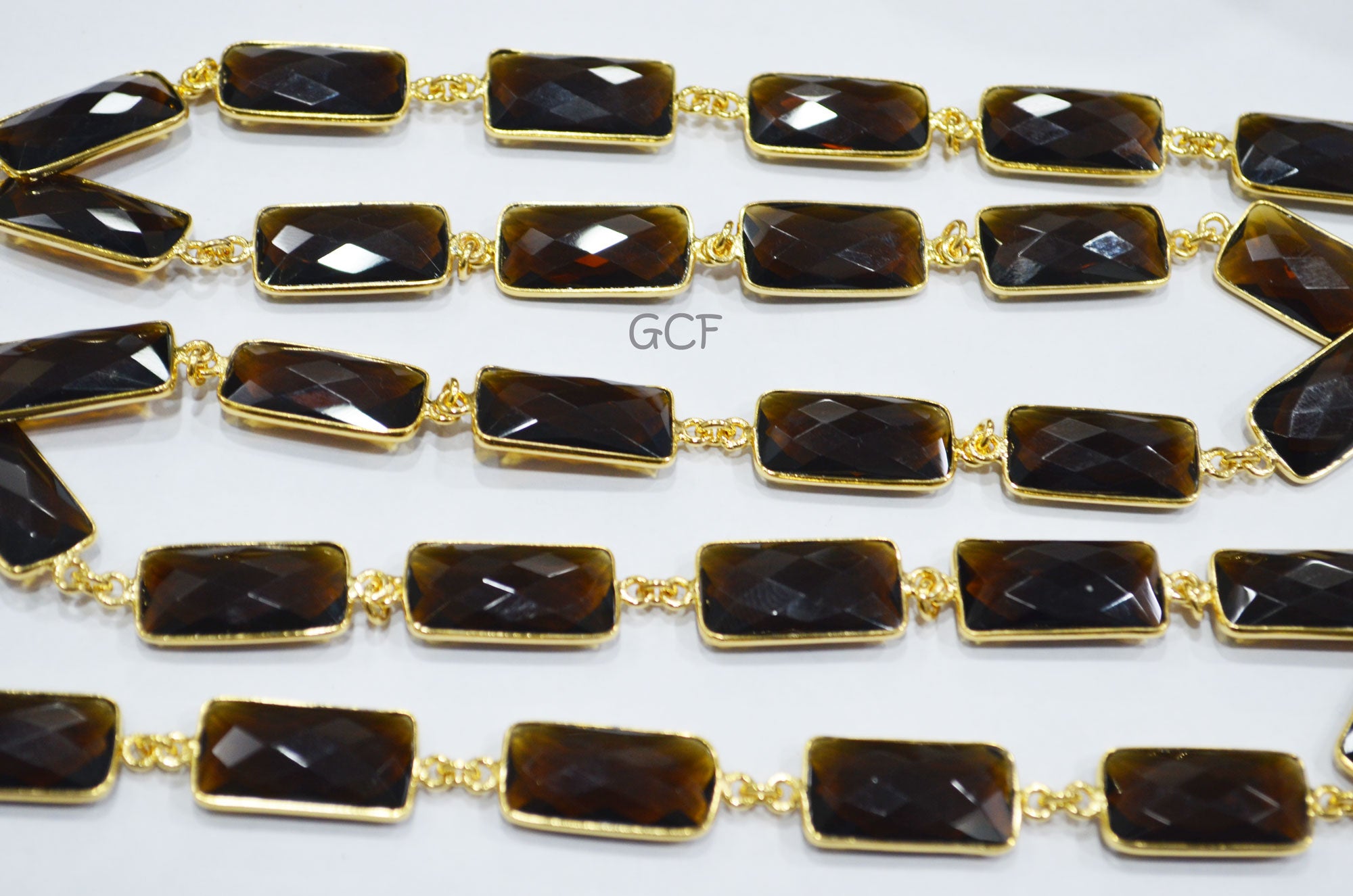 Brown Hydro Quartz Faceted Baguette Shape Connector Chain , Brown Hydro Quartz Bezel Link Chain , 11x21 mm , 6826