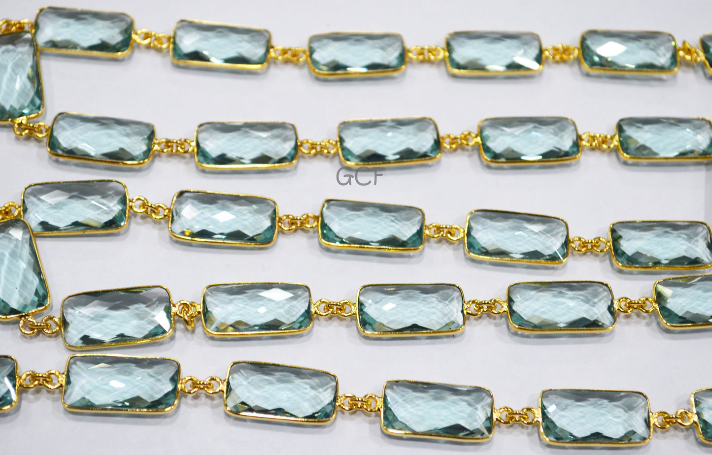 Green Amethyst Hydro Quartz Faceted Baguette Shape Connector Chain , Green Amethyst Hydro Quartz Link Chain , 11x21 mm , 6827