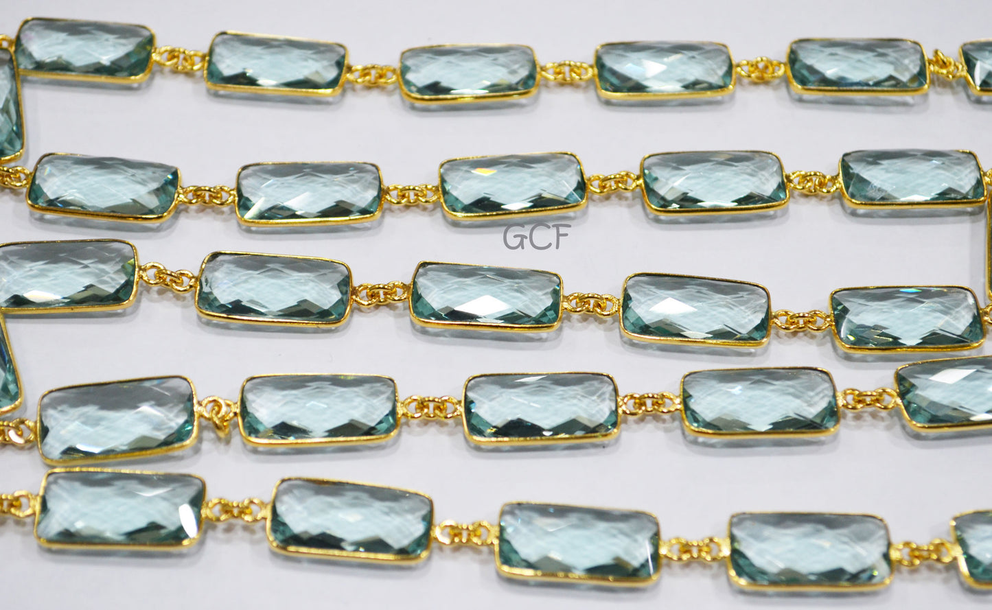 Green Amethyst Hydro Quartz Faceted Baguette Shape Connector Chain , Green Amethyst Hydro Quartz Link Chain , 11x21 mm , 6827