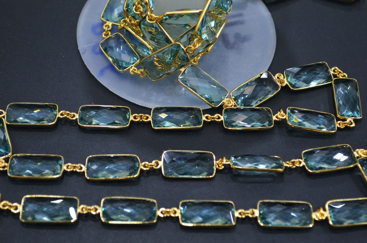 Green Amethyst Hydro Quartz Faceted Baguette Shape Connector Chain , Green Amethyst Hydro Quartz Link Chain , 11x21 mm , 6827