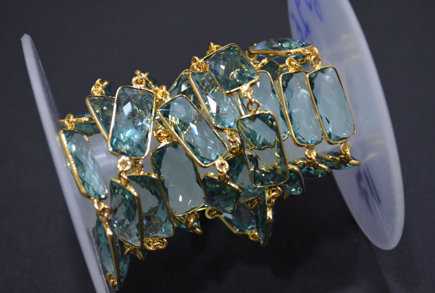 Green Amethyst Hydro Quartz Faceted Baguette Shape Connector Chain , Green Amethyst Hydro Quartz Link Chain , 11x21 mm , 6827