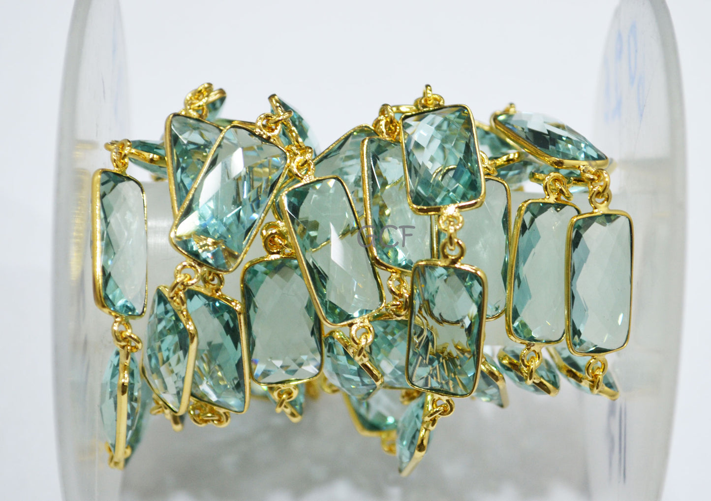 Green Amethyst Hydro Quartz Faceted Baguette Shape Connector Chain , Green Amethyst Hydro Quartz Link Chain , 11x21 mm , 6827