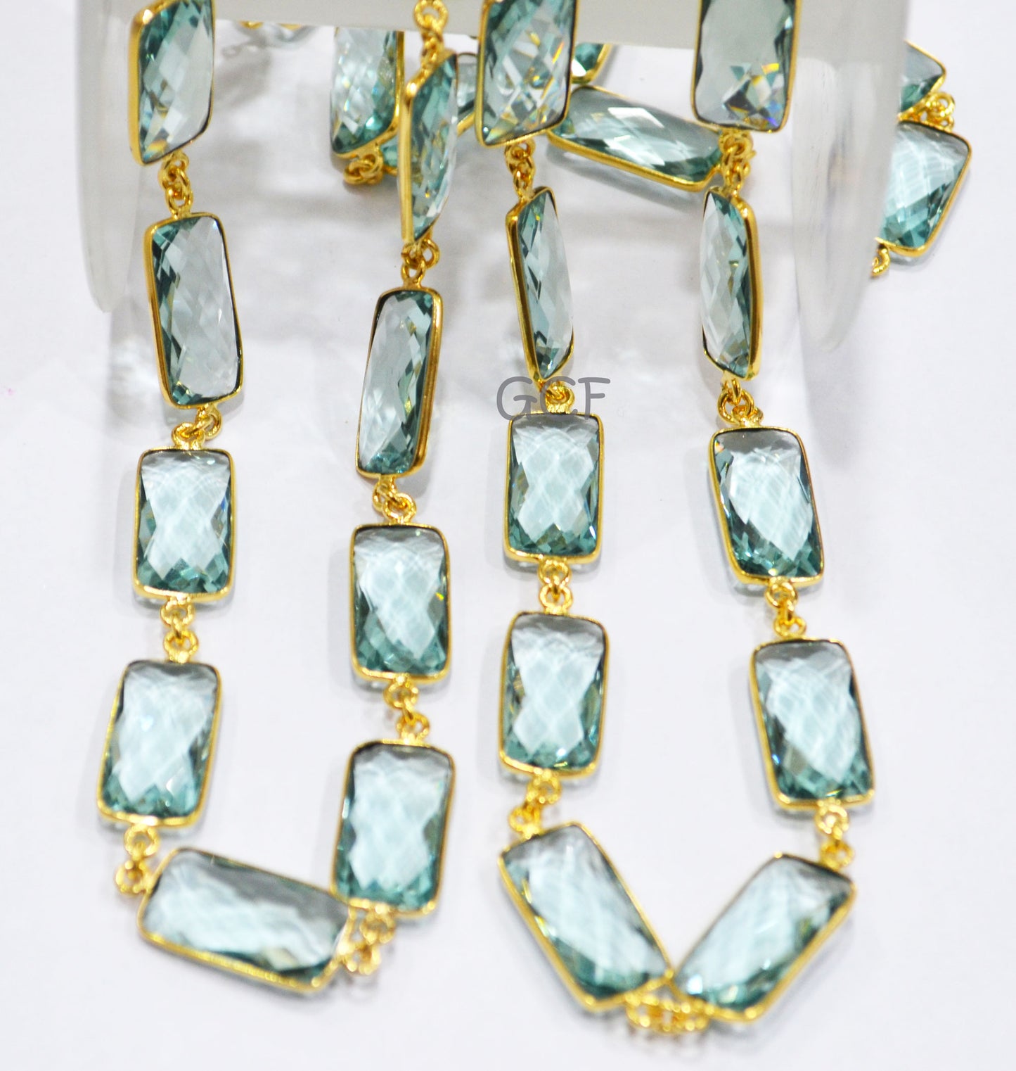 Green Amethyst Hydro Quartz Faceted Baguette Shape Connector Chain , Green Amethyst Hydro Quartz Link Chain , 11x21 mm , 6827