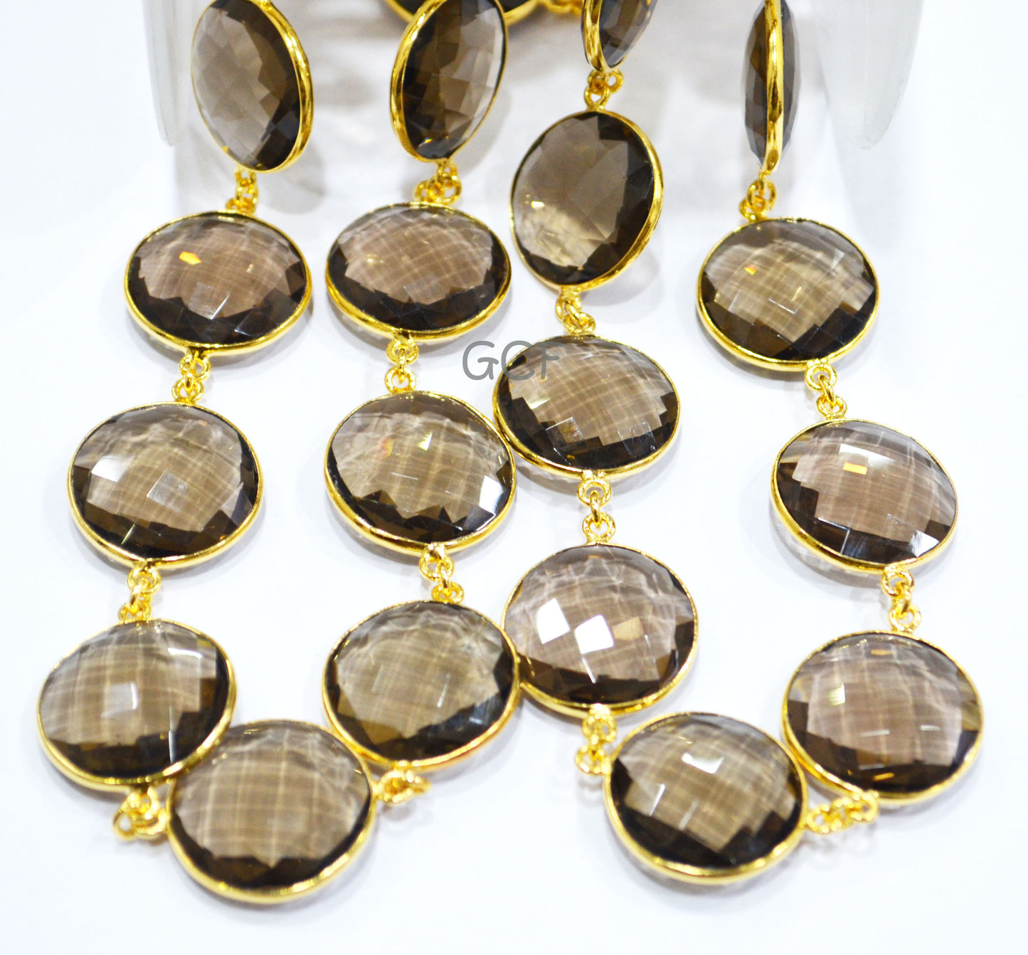 Smoky Hydro Quartz Faceted Coin Shape Connector Chain , Smoky Hydro Quartz Coin Shape Bezel Link Chain , 21 mm , 6828