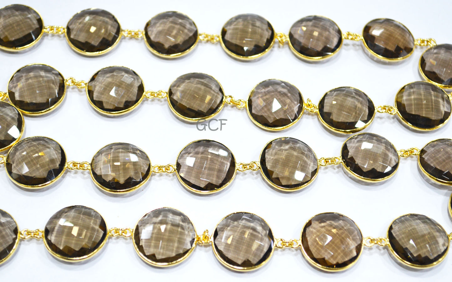 Smoky Hydro Quartz Faceted Coin Shape Connector Chain , Smoky Hydro Quartz Coin Shape Bezel Link Chain , 21 mm , 6828