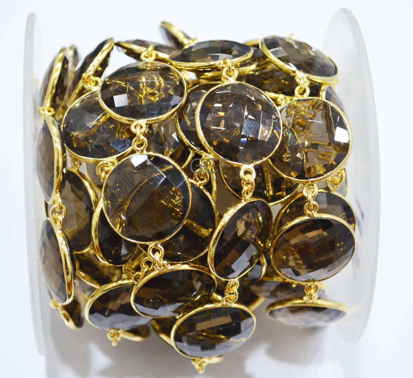 Smoky Hydro Quartz Faceted Coin Shape Connector Chain , Smoky Hydro Quartz Coin Shape Bezel Link Chain , 21 mm , 6828